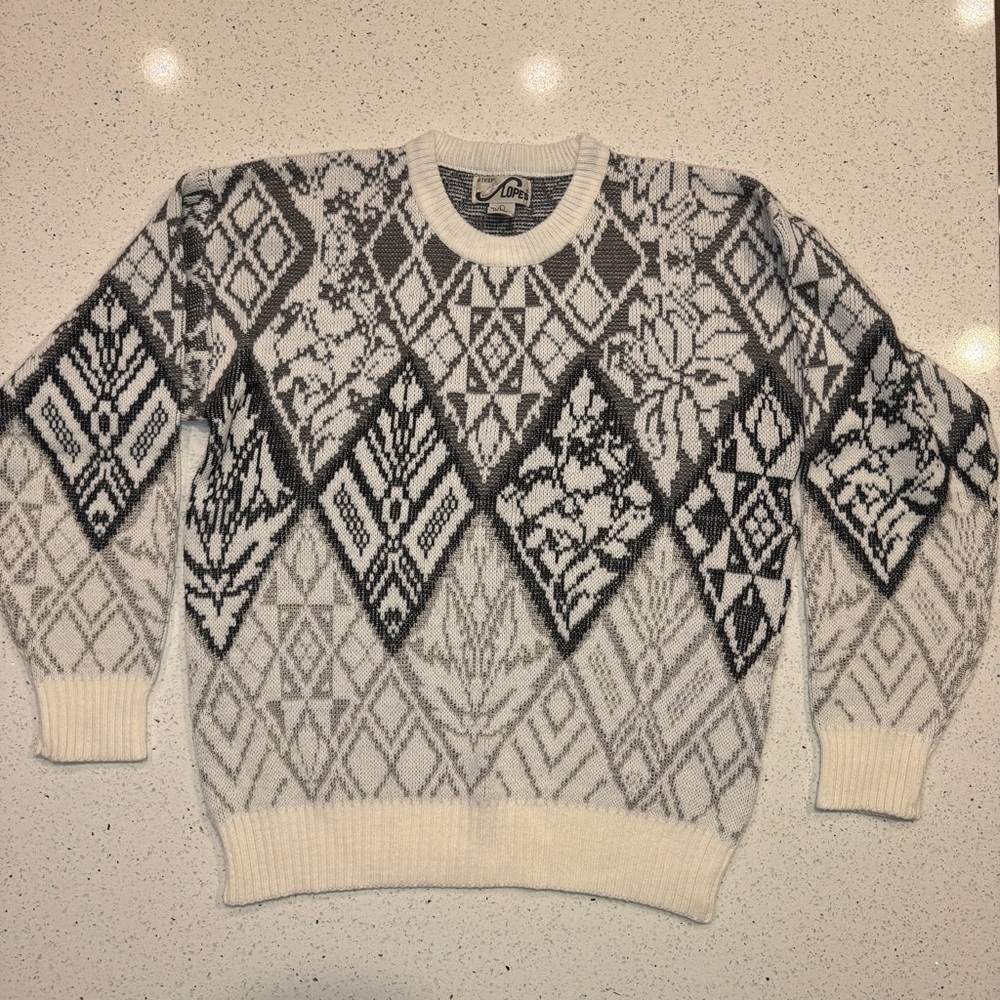 Vintage steep slopes ski sweater grandpa style pullover 80s 90s size Large